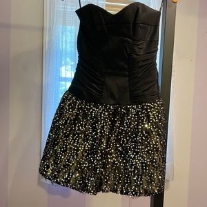Strapless black sequined party dress, size 4 (by Jessica McClintock)